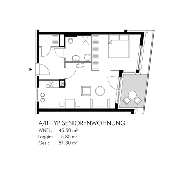 Bauplan Frauenwerkstatt II Typ AB Seniorenwohnung